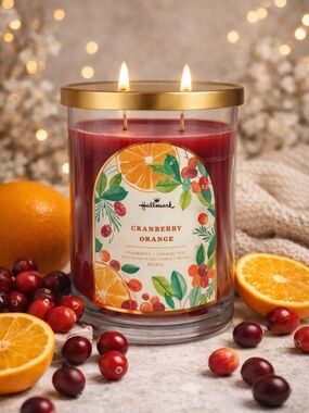 Hallmark Cranberry Orange Two-Wick Candle with Gold Lid - Red